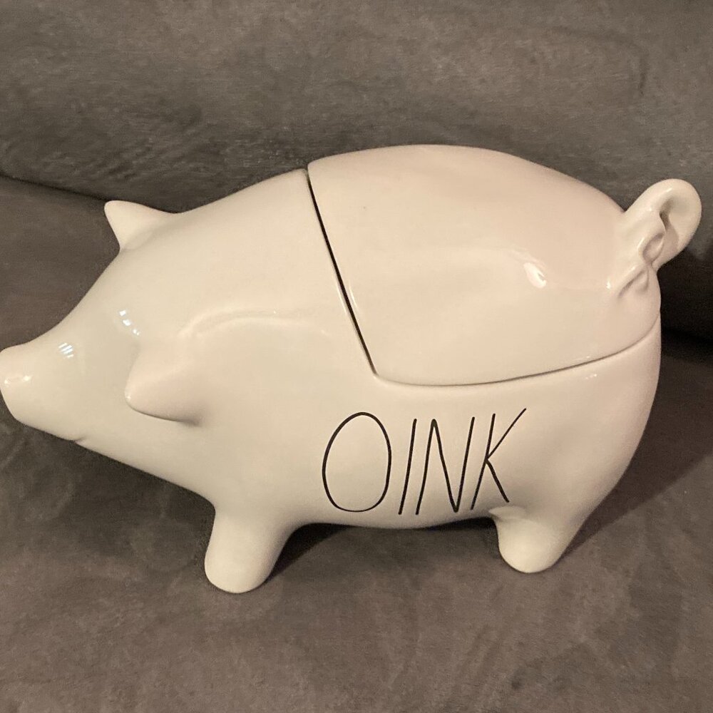 NEW 2023 Rae Dunn Artisan Collection OINK Pig White Canister Cookie Jar-10" Long